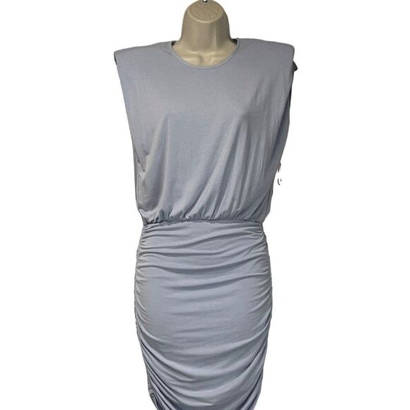 Open Edit Strong Shoulder Body-con Minidress In Blue Feather, XS - Picture 12 of 14